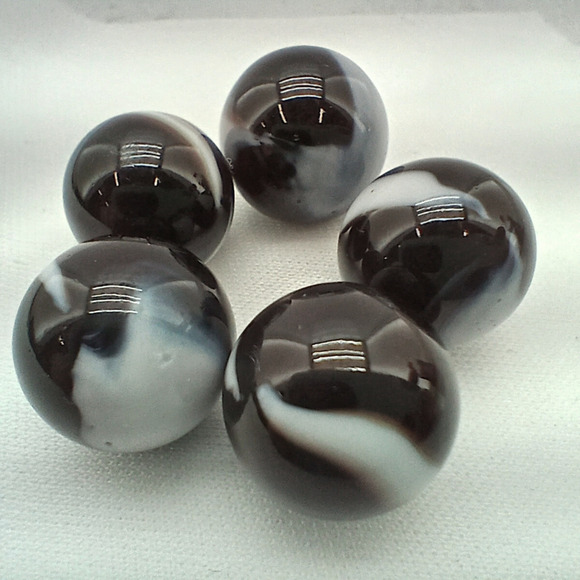 Lot of 5 Black and White Swirl Shooter Marbles Glass Collectibles Vintage Style - Picture 2 of 5
